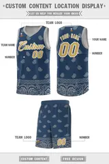 Midnight Blue Gray Cashew Pattern Team Basketball Jersey 5