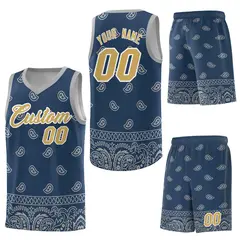 Midnight Blue Gray Cashew Pattern Team Basketball Jersey 6