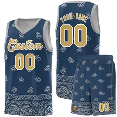 Midnight Blue Gray Cashew Pattern Team Basketball Jersey 8