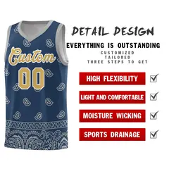 Midnight Blue Gray Cashew Pattern Team Basketball Jersey 9