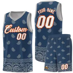 Midnight Blue Gray Cashew Pattern Team Basketball Jersey
