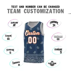 Midnight Blue Gray Cashew Pattern Team Basketball Jersey 11