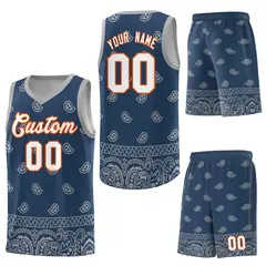 Midnight Blue Gray Cashew Pattern Team Basketball Jersey 13