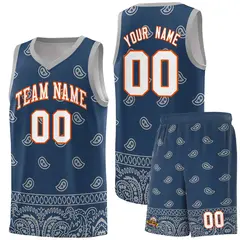 Midnight Blue Gray Cashew Pattern Team Basketball Jersey 15