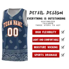 Midnight Blue Gray Cashew Pattern Team Basketball Jersey 16