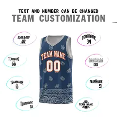 Midnight Blue Gray Cashew Pattern Team Basketball Jersey 18