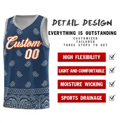 Midnight Blue Gray Cashew Pattern Team Basketball Jersey 2