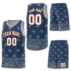 Midnight Blue Gray Cashew Pattern Team Basketball Jersey 20