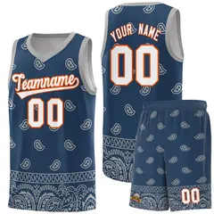 Midnight Blue Gray Cashew Pattern Team Basketball Jersey 22