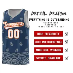 Midnight Blue Gray Cashew Pattern Team Basketball Jersey 23