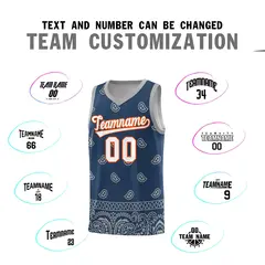 Midnight Blue Gray Cashew Pattern Team Basketball Jersey 25