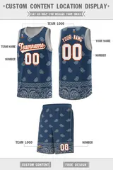 Midnight Blue Gray Cashew Pattern Team Basketball Jersey 26
