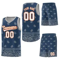 Midnight Blue Gray Cashew Pattern Team Basketball Jersey 27