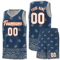 Midnight Blue Gray Cashew Pattern Team Basketball Jersey 29