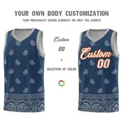 Midnight Blue Gray Cashew Pattern Team Basketball Jersey 3