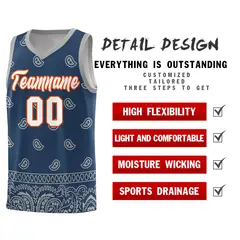 Midnight Blue Gray Cashew Pattern Team Basketball Jersey 30