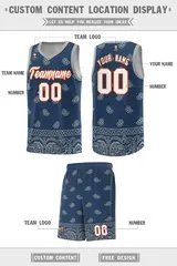 Midnight Blue Gray Cashew Pattern Team Basketball Jersey 33