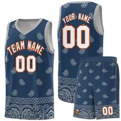 Midnight Blue Gray Cashew Pattern Team Basketball Jersey 36