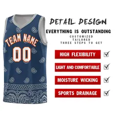 Midnight Blue Gray Cashew Pattern Team Basketball Jersey 37