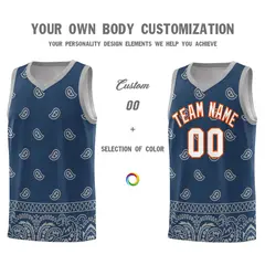 Midnight Blue Gray Cashew Pattern Team Basketball Jersey 38