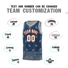 Midnight Blue Gray Cashew Pattern Team Basketball Jersey 39