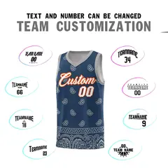 Midnight Blue Gray Cashew Pattern Team Basketball Jersey 4