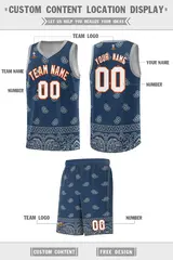 Midnight Blue Gray Cashew Pattern Team Basketball Jersey 40