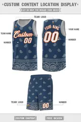 Midnight Blue Gray Cashew Pattern Team Basketball Jersey 5