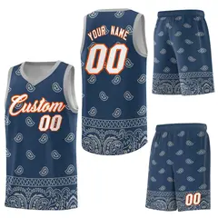 Midnight Blue Gray Cashew Pattern Team Basketball Jersey 6