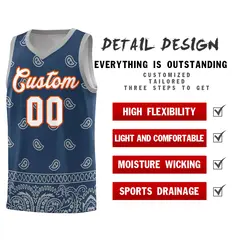 Midnight Blue Gray Cashew Pattern Team Basketball Jersey 9