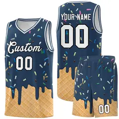 Midnight Blue Ice Cream Element Pattern Basketball Kits 1