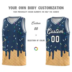 Midnight Blue Ice Cream Element Pattern Basketball Kits 3