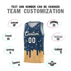 Midnight Blue Ice Cream Element Pattern Basketball Kits 4