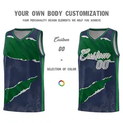 Midnight Blue Kelly Green-Hunter Green Tear Graffiti Basketball Jersey 3