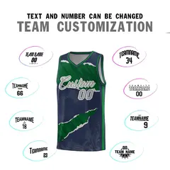 Midnight Blue Kelly Green-Hunter Green Tear Graffiti Basketball Jersey 4