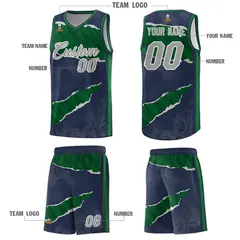 Midnight Blue Kelly Green-Hunter Green Tear Graffiti Basketball Jersey 5