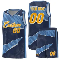 Midnight Blue Light Blue-Navy Tear Graffiti Basketball Jersey
