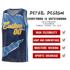 Midnight Blue Light Blue-Navy Tear Graffiti Basketball Jersey 2