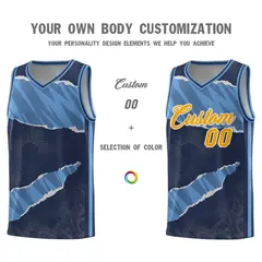 Midnight Blue Light Blue-Navy Tear Graffiti Basketball Jersey 3