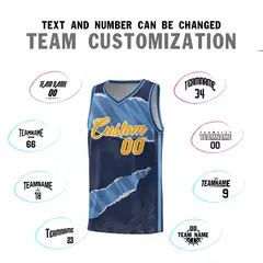 Midnight Blue Light Blue-Navy Tear Graffiti Basketball Jersey 4
