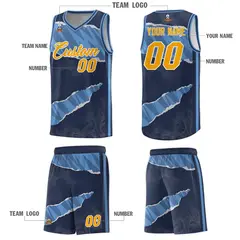 Midnight Blue Light Blue-Navy Tear Graffiti Basketball Jersey 5
