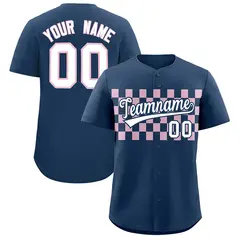 Midnight Blue Light Pink Plaid Baseball Jersey 1