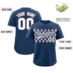 Midnight Blue Light Pink Plaid Baseball Jersey 2