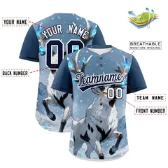 Midnight Blue Navy White Deer Graffiti Baseball Jersey 2