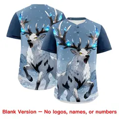 Midnight Blue Navy White Deer Graffiti Baseball Jersey 7