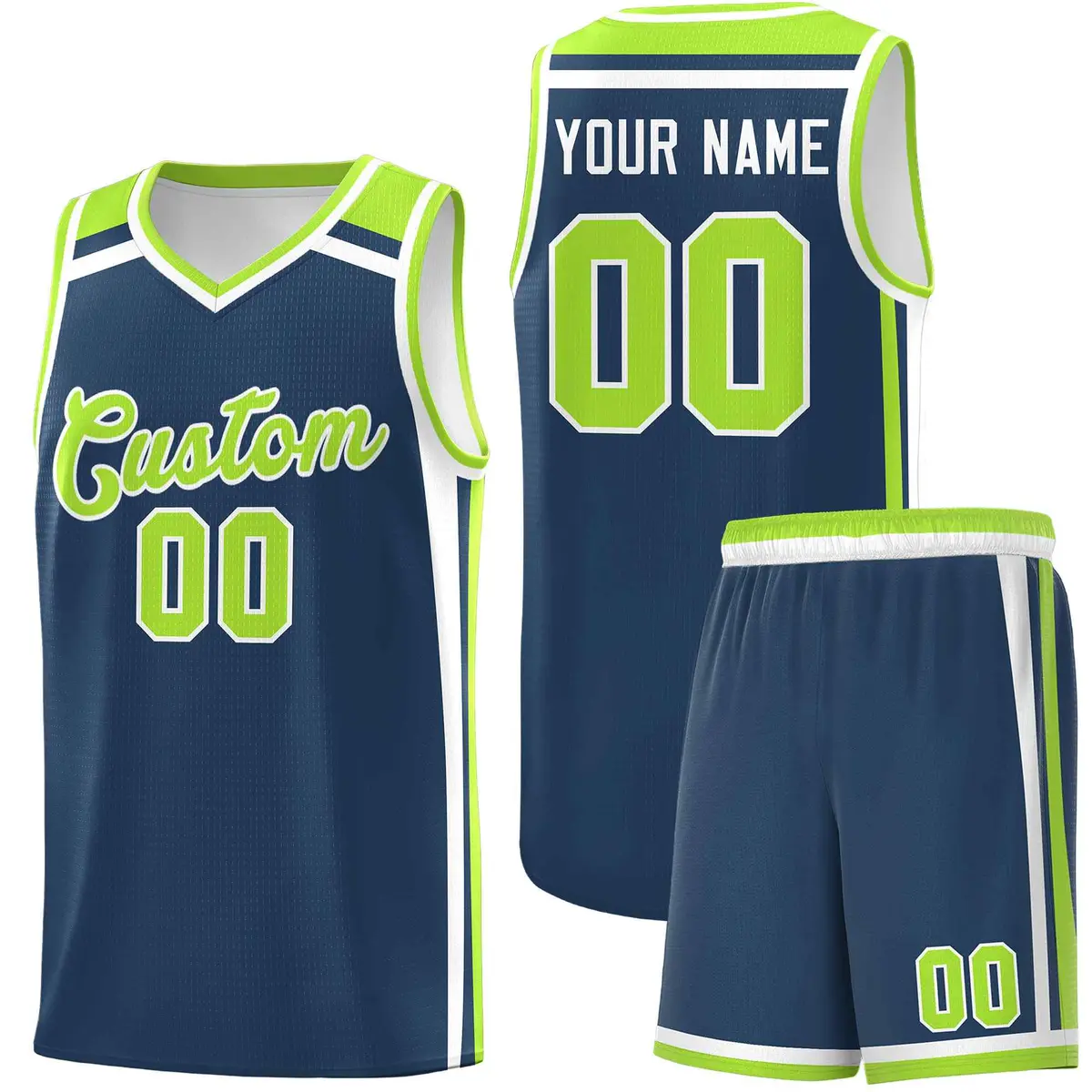Midnight Blue Neon Green White Charge Series Basketball Jersey