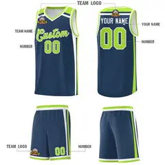 Midnight Blue Neon Green White Charge Series Basketball Jersey 5