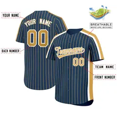 Midnight Blue Old Gold Pinstripe Two-tone Side Baseball Jersey 2