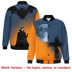 Midnight Blue Orange Black Halloween Skeleton Graffiti Varsity Jacket 8