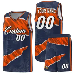 Midnight Blue Orange-Black Tear Graffiti Basketball Jersey